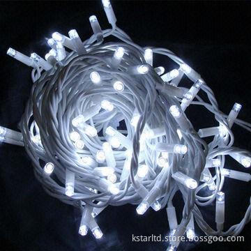 Lighting Chain with White LED and White Cable, 100 LED in 10m Length for Outdoor and Indoor Use
